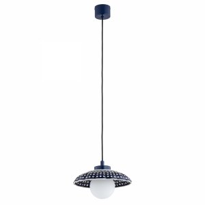 Lampa wisząca ceramika Bolesławiec granatowa muszla w kropki ręcznie zdobiona designerska wyjątkowa BOLL 8948 Argon x Manufaktura w Bolesławcu 