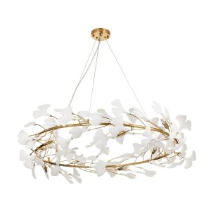 Dekoracyjna nowoczesna biała lampa wisząca ceramiczne listki 10 źródeł światła okrągła designerska boho BOTANIKA XY080P-100 Step Into Design