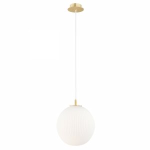 Lampa wisząca minimalistyczna biała kula 25cm opal mat ryflowane mleczne szkło złote dodatki PALOMA 8507 Argon