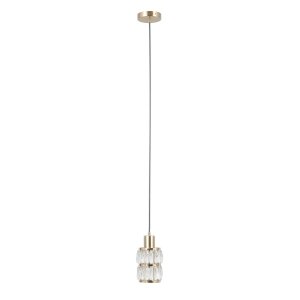 Złota kryształowa lampa wisząca pojedyncza do salonu nad stół glamour Alma Italux PND-40668-1-HBR