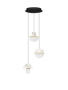 Lampa wisząca potrójna biała LED marmurowe szklane okrągłe klosze 16cm designerska nowoczesna ściemnialna do salonu i sypialni Luces Exclusivas 