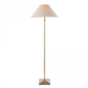 Lampa podłogowa stojąca mosiężna abażurowa lniana minimalistyczna uniwersalna Lille 117831 ENDON