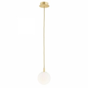 Lampa wisząca minimalistyczna biała kula opal mat 12cm ryflowane mleczne szkło złote mosiężne dodatki PALOMA 8506 Argon