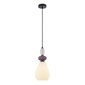 Lampa wisząca ceramiczna owalny żłobiony klosz dekoracyjna do nowoczesnych wnętrz Domali PND-36816-1C-BK-WH Italux