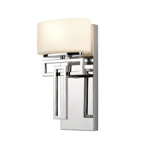 Kinkiet Lanza - 1 źródło światła - Polerowany chrom lniany abażur geometryczne wzory nowoczesny designerski HK-LANZA1-BATH HINKLEY