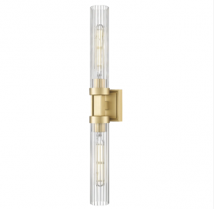 Kinkiet mosiężna tubka z ryflowanego szkła minimalistyczny klasyczny dekoracyjny góra-dół QUINCY W02897BR Cosmo Light