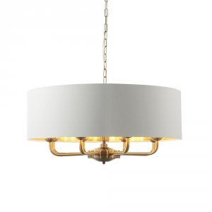 Lampa wisząca abażurowa biało-mosiężna okrągła minimalistyczna klasyczna HIGHCLERE 98938 ENDON 