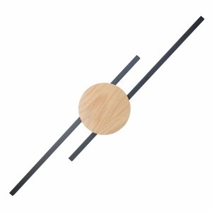 Nowoczesna lampa ścienna kinkiet LED podwójna listwa czarna z drewnianymi elementem minimalistyczna rustykalna JAVA BLACK WOOD 1369 TK-Lighting