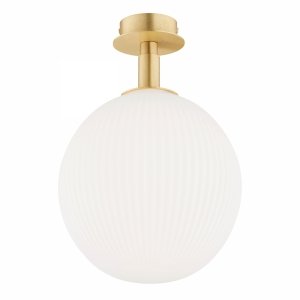 Elegancki estetyczny kinkiet plafon biała kula opal mat 25cm ryflowane mleczne szkło mosiężna podsufitka PALOMA 8505 Argon