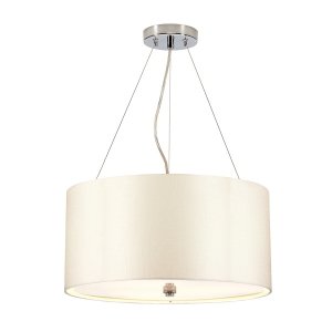 Lampa wisząca 46 cm Pearce 3 źródła światła polerowany chrom jedwabny abażur minimalistyczna DL-PEARCE18-3LT-IV-PC ELSTEAD LIGHTING