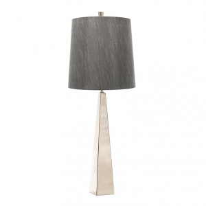 Nowoczesna lampa stołowa salonowa z szarym abażurem ASCENT ASCENT-TL-PN Elstead Lighting polerowany nikiel
