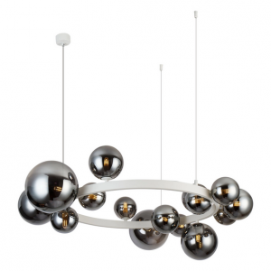 Biała molekularna lampa wisząca szklane klosze w kolorze dymiony chrom BUBBLES 15 SMOKY AZ5876 + AZ5879 Azzardo 