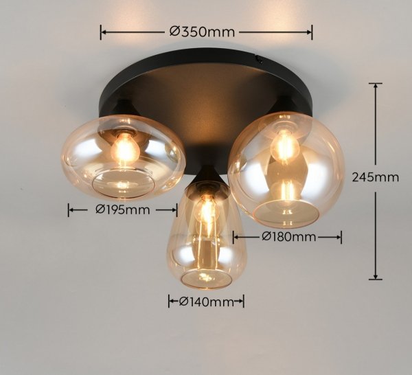 Nowoczesny plafon lampa sufitowa czarna szklane klosze uniwersalna minimalistyczna LUMINA 617030313 Trio