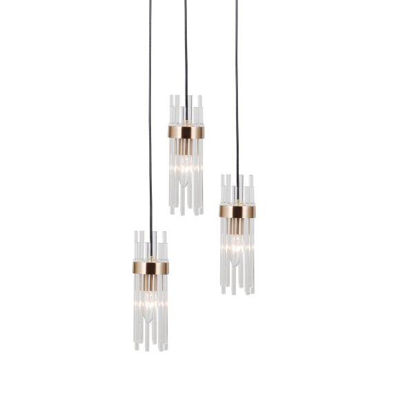 Złota lampa wisząca szklane klosze sople nad stół salonowa TARASO ITALUX PND-40760-3-BK-HBR
