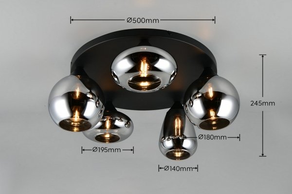 Nowoczesny plafon lampa sufitowa czarna szklane klosze uniwersalna minimalistyczna LUMINA 617030532 Trio