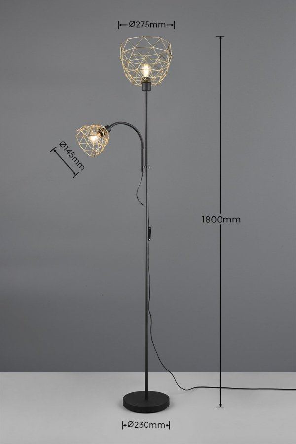 Czarno Złota  Dekoracyjna Lampa Podłogowa Druciana Stylu Loft HAVAL R40712080 RL