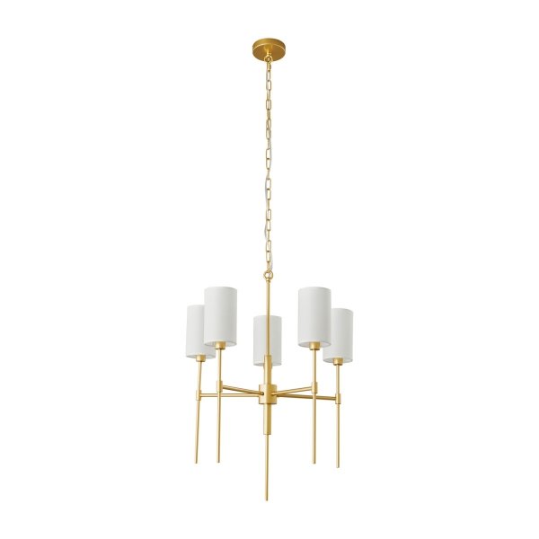 Lampa wisząca metalowa złota 5-płomienna elegancka klasyczna minimalistyczna tkaninowy biały abażur DARLING ST-9501-5 GOLD Step Into Design