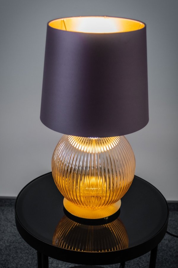 Lampa stołowa lampka nocna nowoczesna elegancka szklana kula miodowy lister śliwkowy abażur satyna HAMILTON 8537 Argon