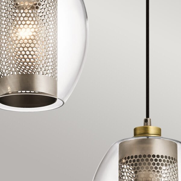 Lampa wisząca Asher II - 3 źródła światła Antyczny pewter szkło i stal industrialna regulacja wysokości KL-ASHER-3PR-AP KICHLER