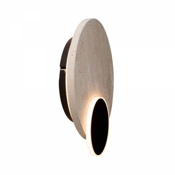 Kinkiet ścienny LED czarny stalowy kamień naturalny okrągły designerski Travertino W0395 Maxlight 