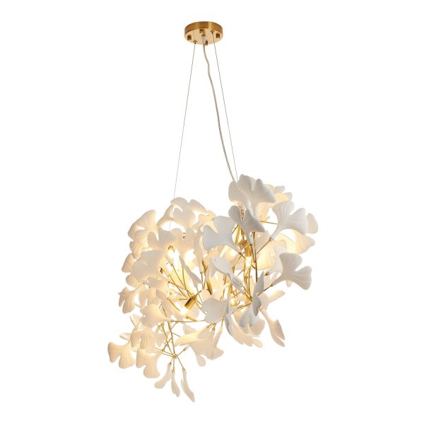  Dekoracyjna nowoczesna biała lampa wisząca ceramiczne listki 7 źródeł światła podłużna designerska boho BOTANIKA XY080P-120 Step Into Design