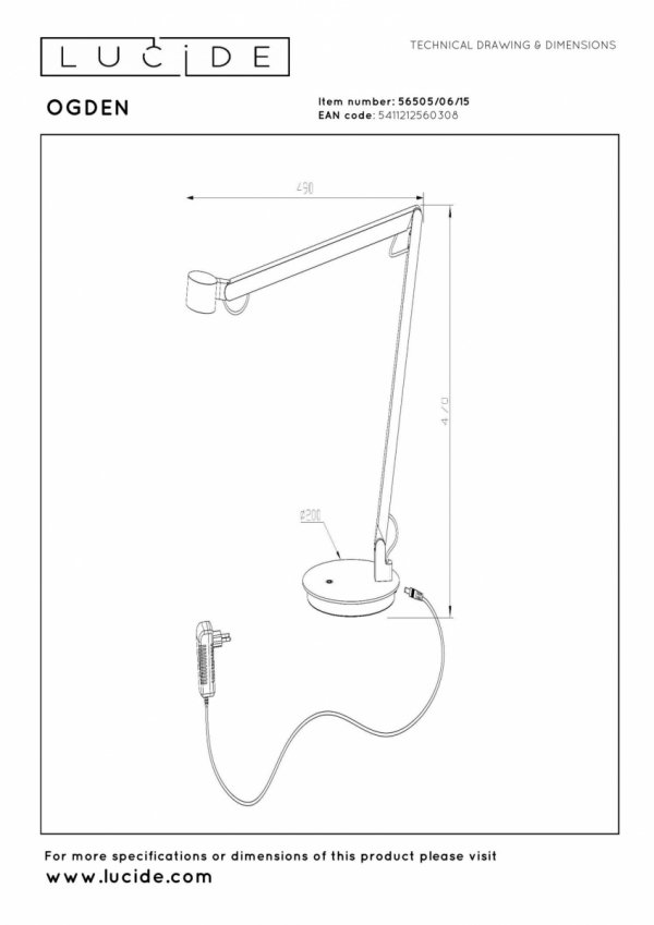 Lampa stołowa biurkowa LED szara przenośna minimalistyczna uniwersalna możliwość ściemniania OGDEN 56505/06/15 LUCIDE
