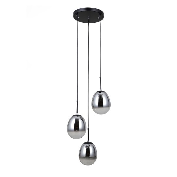 Czarna lampa wisząca szkło dymione potrójna Meolo Italux PND-40825-3-BK jadalniana nad stół 