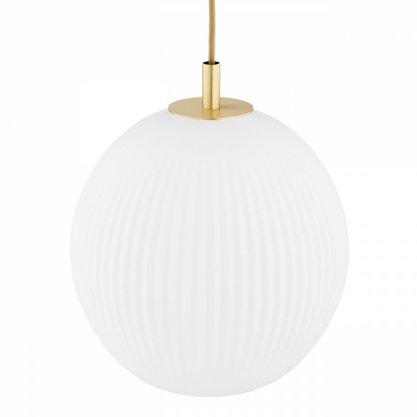 Lampa wisząca elegancka złota 3 płomienna białe kule opal mat ryflowane szkło mosiądz szczotkowany PALOMA 6306 Argon
