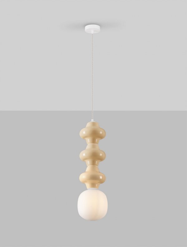 Designerska Lampa Wisząca z Ceramiki w Kolorze Beżowym Luces Exclusivas VILROSA LE44570