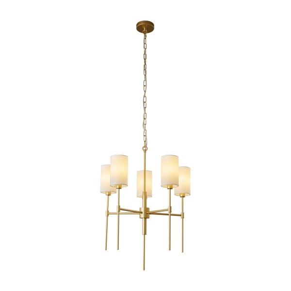 Lampa wisząca metalowa złota 5-płomienna elegancka klasyczna minimalistyczna tkaninowy biały abażur DARLING ST-9501-5 GOLD Step Into Design