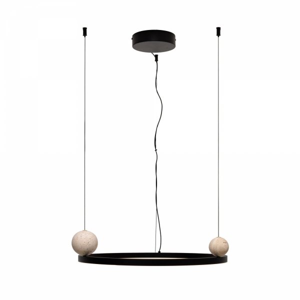  Nowoczesna lampa wisząca LED okrąg ring czarna kule z kamienia naturalnego designerska SOLARIS  P0613 Maxlight 