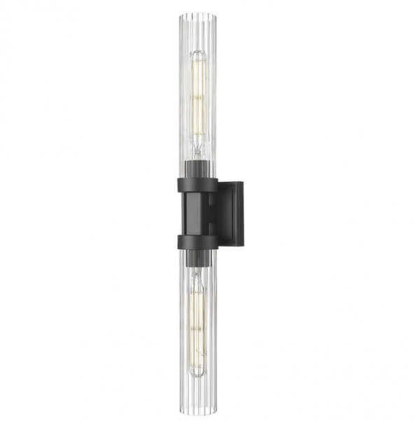 Kinkiet czarna tubka z ryflowanego szkła minimalistyczny klasyczny dekoracyjny góra-dół QUINCY W02873BK Cosmo Light