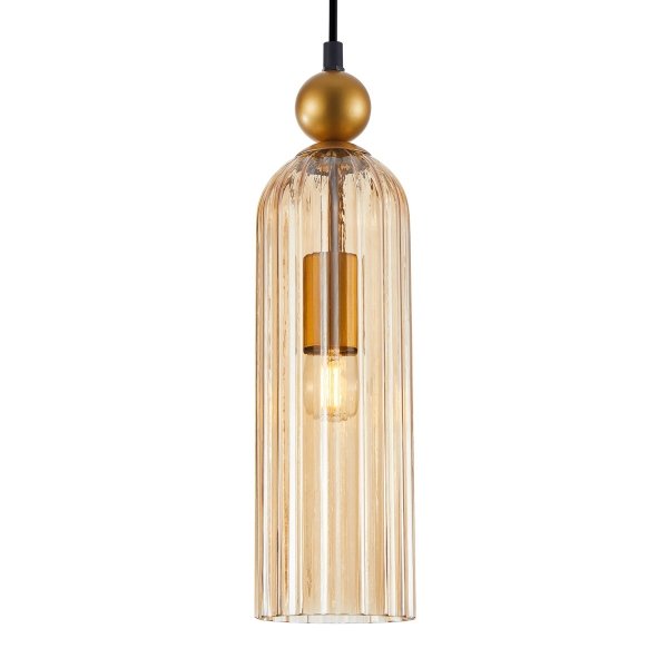 Dekoracyjna Lampa Wisząca w Stylu Art Deco Szklany Bursztynowy Kosz LEVIE PND-28636-1L-GD-AMB ITALUX GLAMOUR