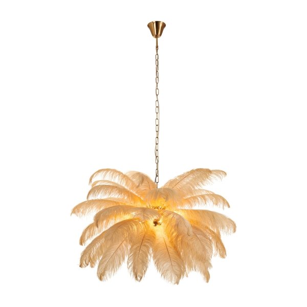 Dekoracyjna nowoczesna beżowa lampa wisząca pióra 6 źródeł światła designerska boho kula EMU ST-DN127 beige Step Into Design
