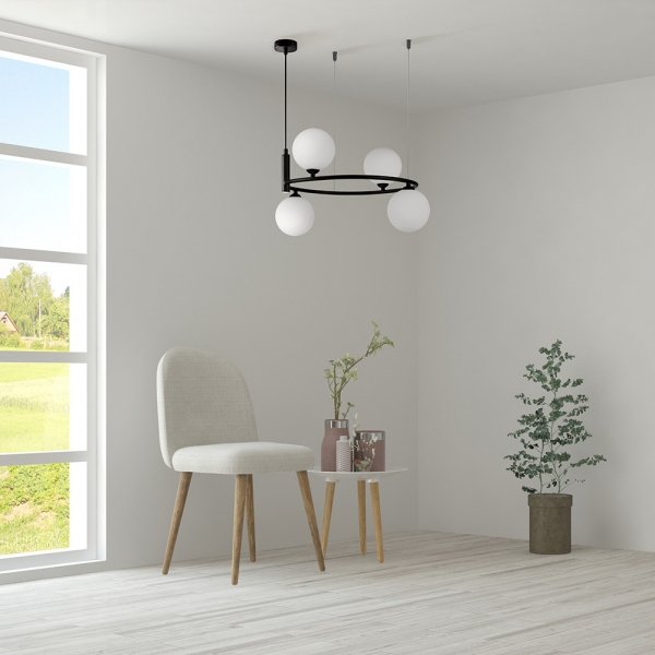 NOWOCZESNA LAMPA WISZĄCA CZARNA MAYTONI RING MOD013PL-04B KOŁO BIAŁE KULE