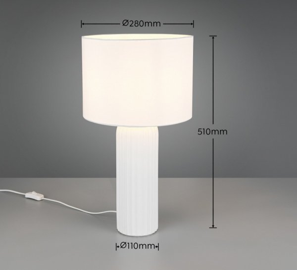 Lampka nocna stołowa ceramiczna podstawa tkaninowy abażur biała minimalistyczna klasyczna BLAIR R51811031 Rl