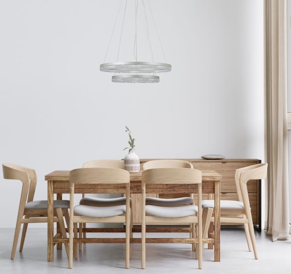 Lampa wisząca podwójny okrąg z kryształkami LED srebrna dekoracyjna w nowoczesnym stylu zmiana barwy światła Barlo PND-34526-2L-SILV Italux