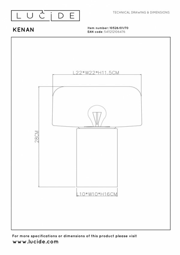 Lampa stołowa nocna drewniana przenośna szklany klosz okrągły minimalistyczna designerska industrialna możliwość ściemniania KENAN 10526/01/70 LUCIDE