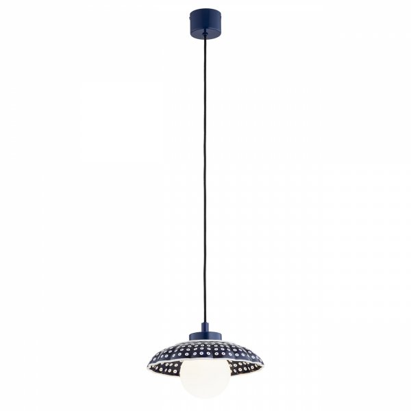 Lampa wisząca ceramika Bolesławiec granatowa muszla w kropki ręcznie zdobiona designerska wyjątkowa BOLL 8948 Argon x Manufaktura w Bolesławcu 