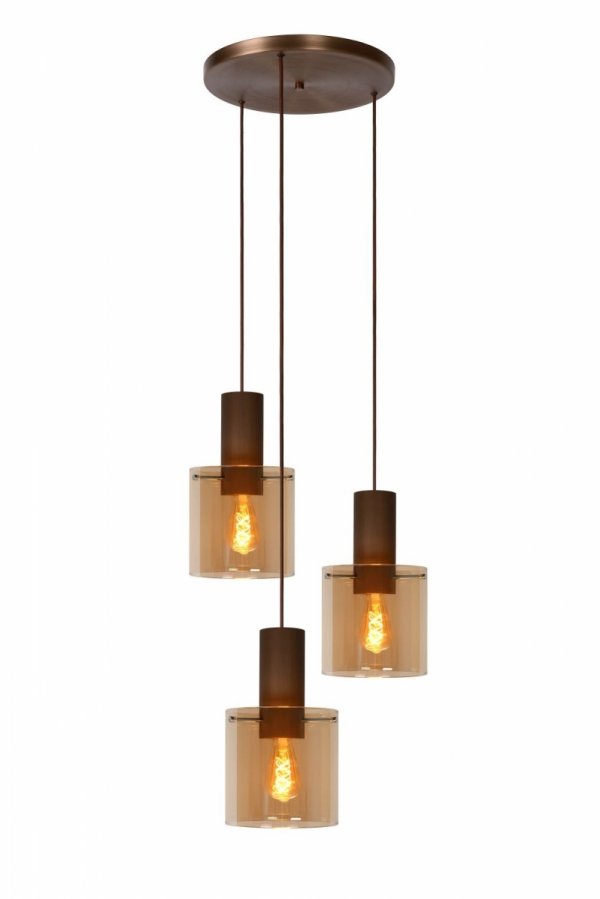 Lampa wisząca miedziana szklane bursztynowe klosze TOLEDO 74405/13/62 Lucide