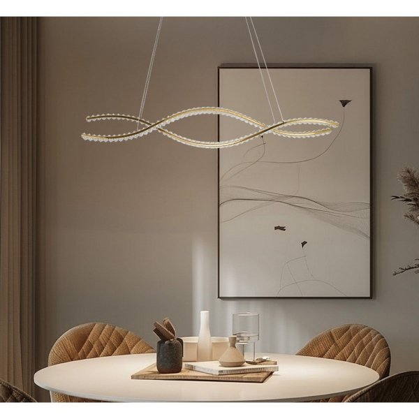 Elegancka lampa wisząca kryształowa LED żyrandol glamour w kolorze złotym podłużna SPARK WAVES 120 cm AZ6563 CCT DIMM + REMOTE CONTROL AZZARDO do salonu jadalni nad stół 