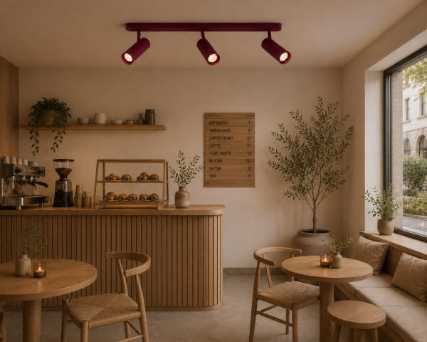 Lampa sufitowa liniowa z 3 reflektorami regulowana bordowa minimalistyczna uniwersalna LINCA 6372 Argon