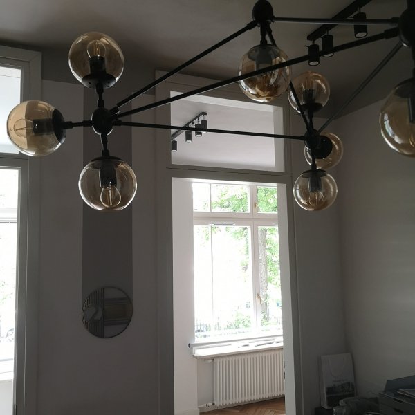 Molekularna lampa wisząca czarna bursztynowe klosze kule ASTRIFERO-10 ST-9047-10 amber