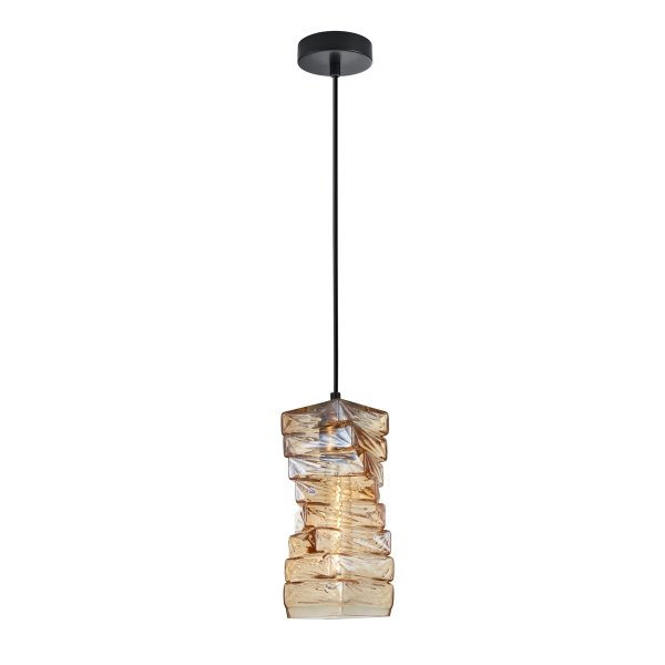Lampa wisząca szklana żłobiony klosz geometryczny dekoracyjna bursztynowa Altera PND-3219-1-BRO-AMB Italux