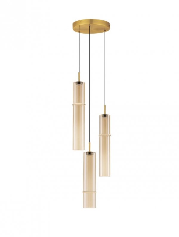 Minimalistyczna lampa wisząca potrójna LED szklana tuba kolor złoty uniwersalna klasyczna SARTANO LE45167 Luces Exclusivas