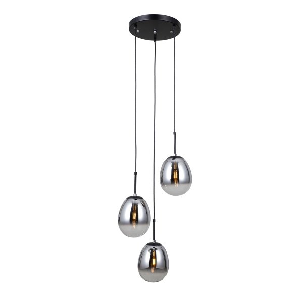 Czarna lampa wisząca szkło dymione potrójna Meolo Italux PND-40825-3-BK jadalniana nad stół 