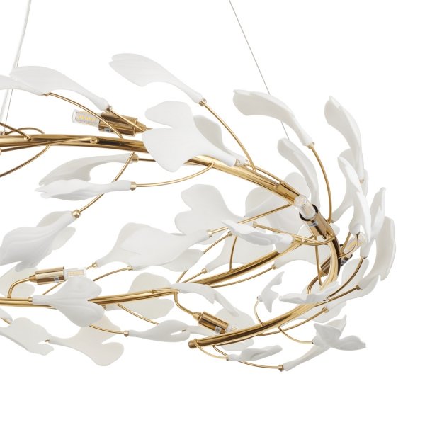 Dekoracyjna nowoczesna biała lampa wisząca ceramiczne listki 8 źródeł światła okrągła designerska boho BOTANIKA XY080P-80 Step Into Design