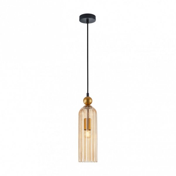 Dekoracyjna Lampa Wisząca w Stylu Art Deco Szklany Bursztynowy Kosz LEVIE PND-28636-1L-GD-AMB ITALUX GLAMOUR