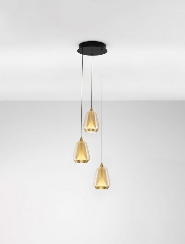 Nowoczesna lampa wisząca LED potrójna owalna złoty szklany klosz uniwersalna klasyczna możliwość ściemniania RORIZNO LE45113 Luces Exclusivas
