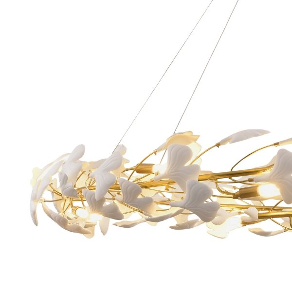 Dekoracyjna nowoczesna biała lampa wisząca ceramiczne listki 15 źródeł światła okrągła designerska boho BOTANIKA XY080P-150 Step Into Design